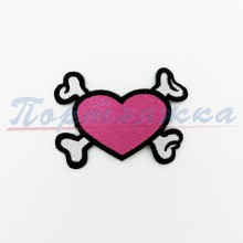  Термонаклейка TRK 704 Сердце с костями, розовый 1 шт. Турция
